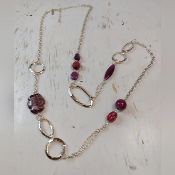 x Lane Bryant Silver and Purple Long Necklace Glass Beads Jewelry Accessory Boho - Picture 3 of 6